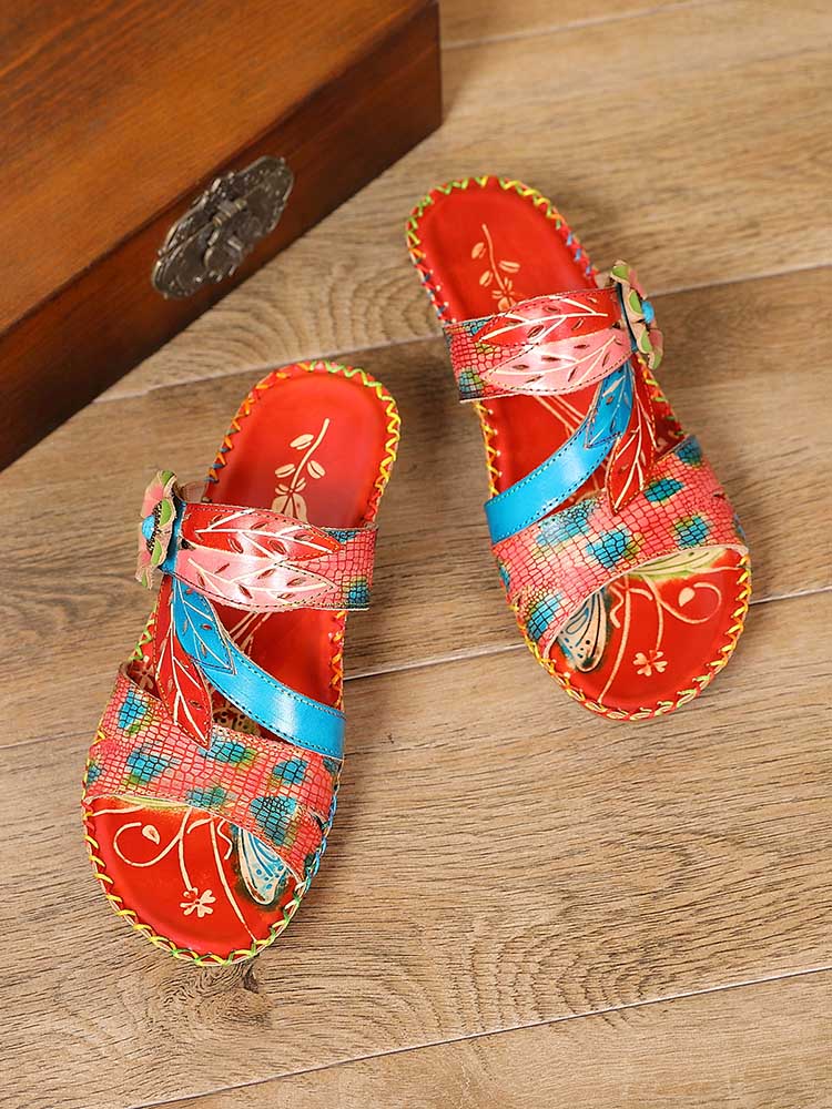 Sandalias con costuras en relieve florales ajustables vintage 