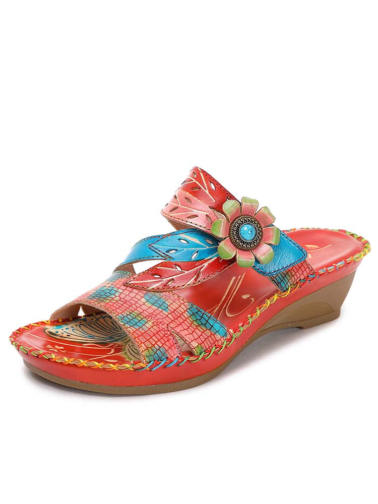 Sandalias con costuras en relieve florales ajustables vintage 