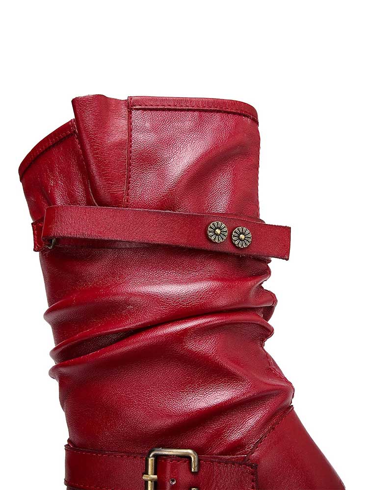 Aubrielle Retro Handmade Creased Leather Boots