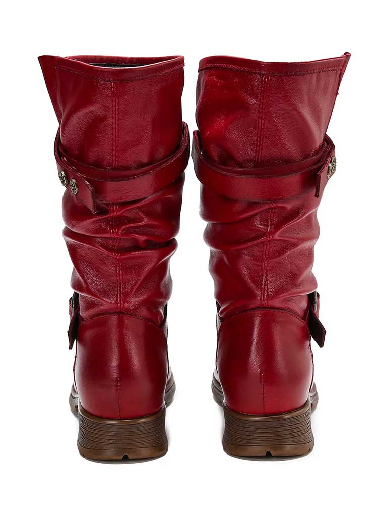 Aubrielle Retro Handmade Creased Leather Boots