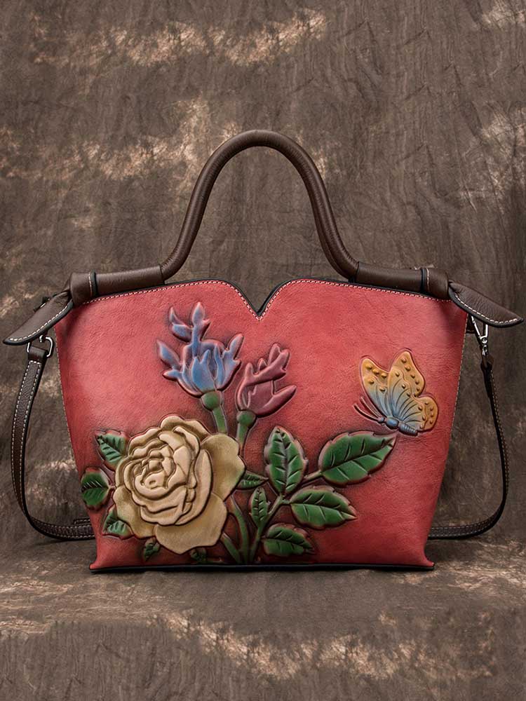 Rose & Butterfly Leather Tote