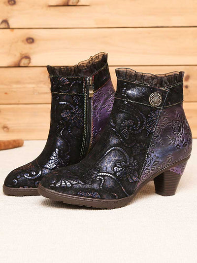 Arleth Handmade Lace Floral Stitching Boots