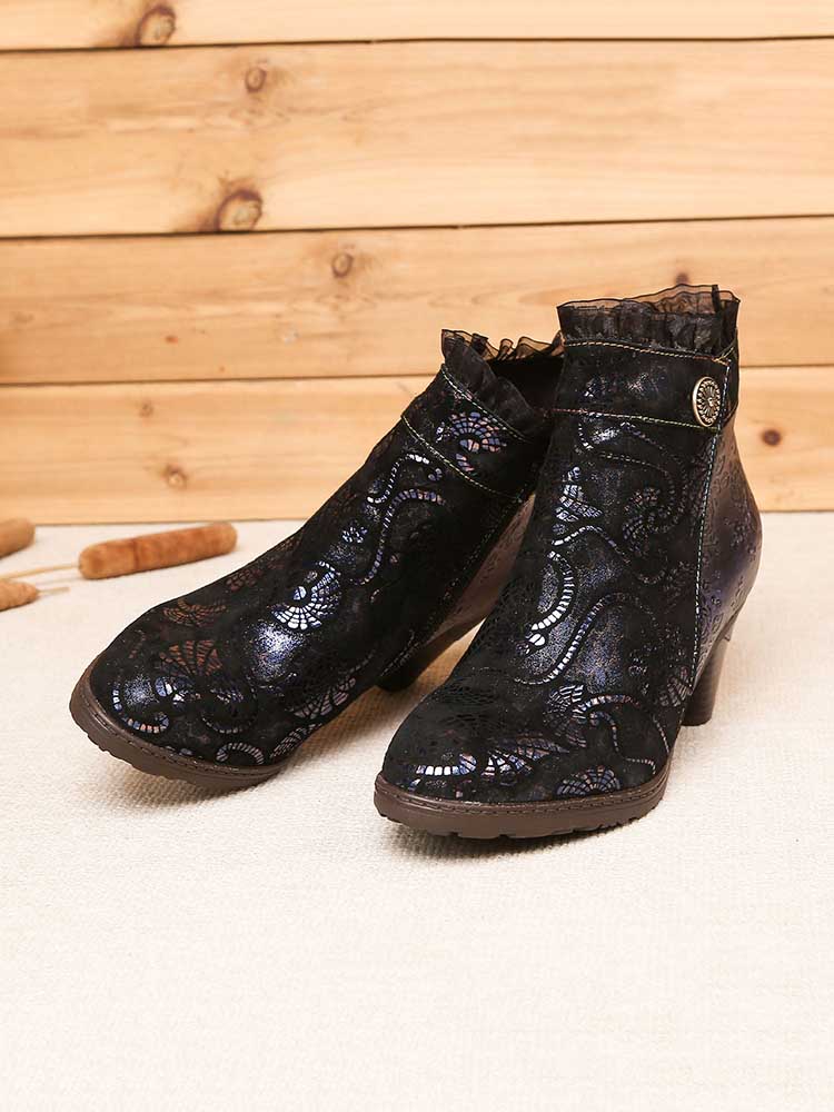 Arleth Handmade Lace Floral Stitching Boots