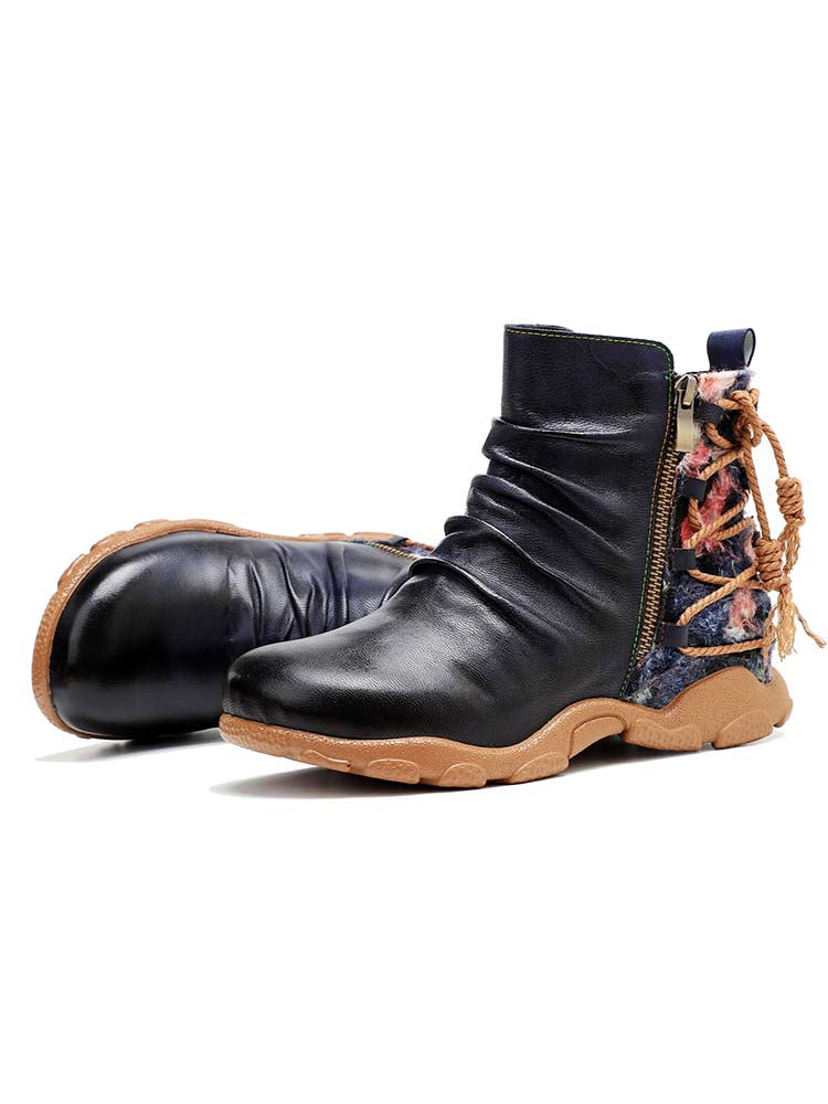 Retro Handmade Leather Strap Warm Ankle Boots