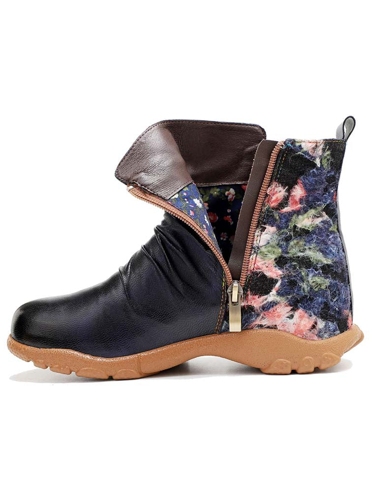 Retro Handmade Leather Strap Warm Ankle Boots