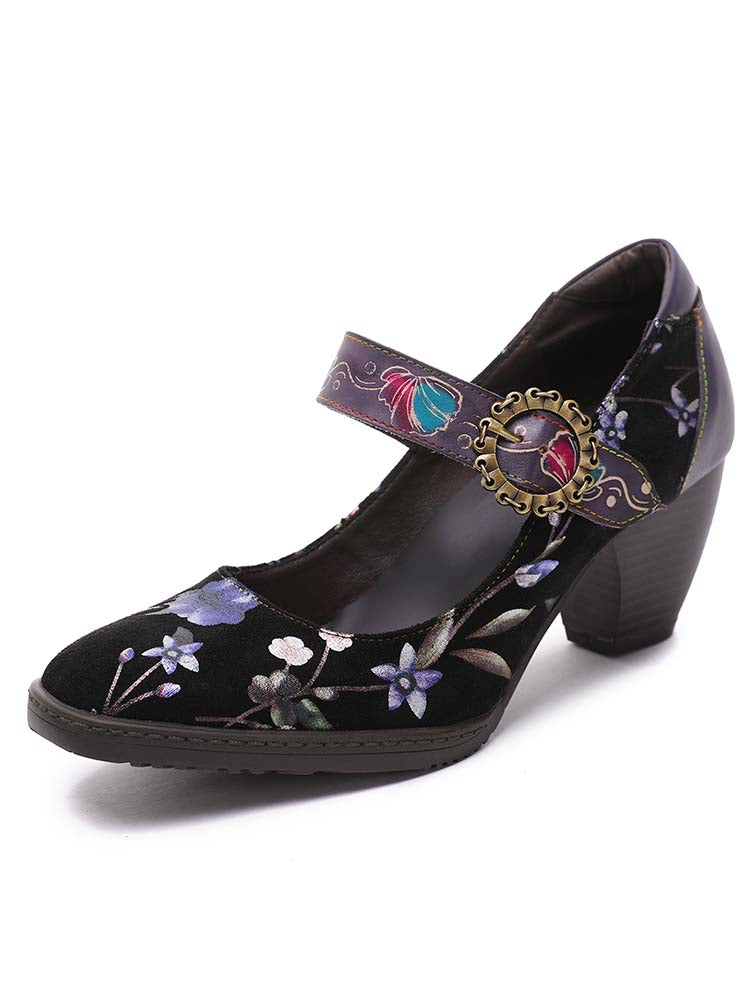 Chaussures en cuir fleuri faites à la main Alisson 