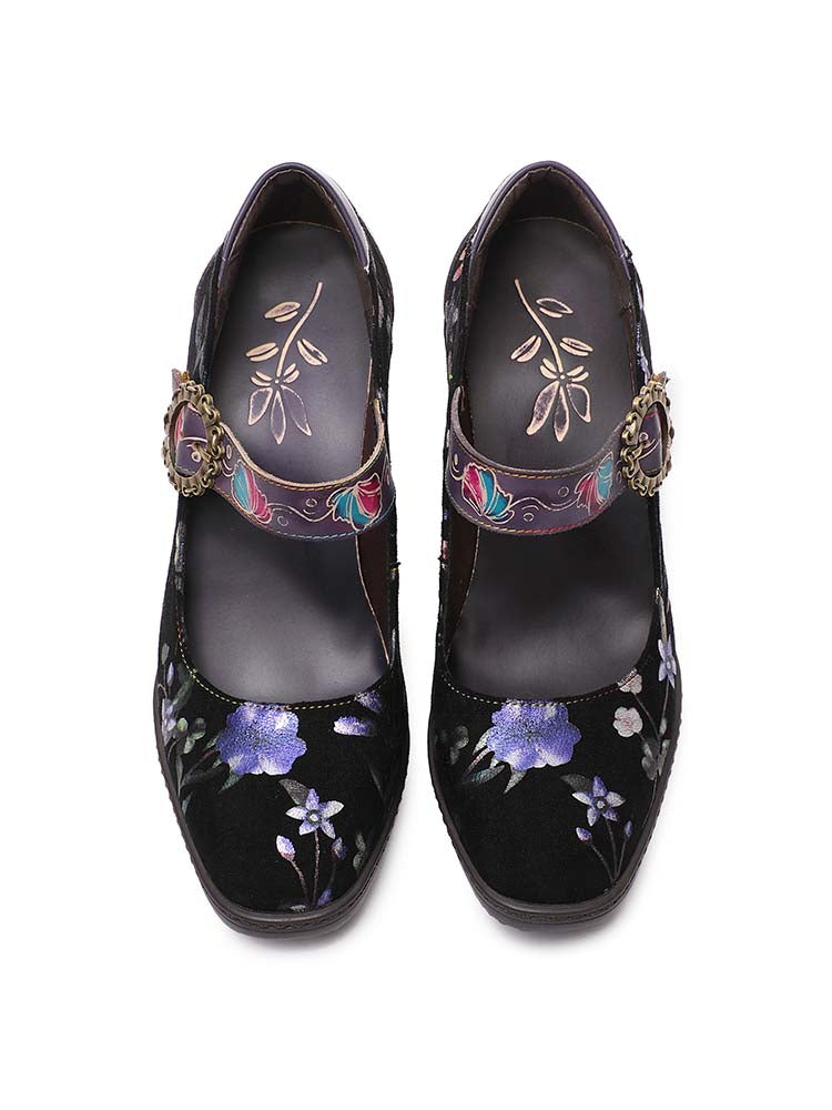 Chaussures en cuir fleuri faites à la main Alisson 