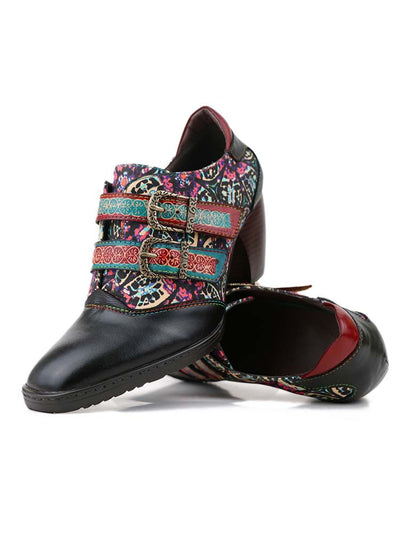 Genuine Leather Florals Hook Loop Shoes