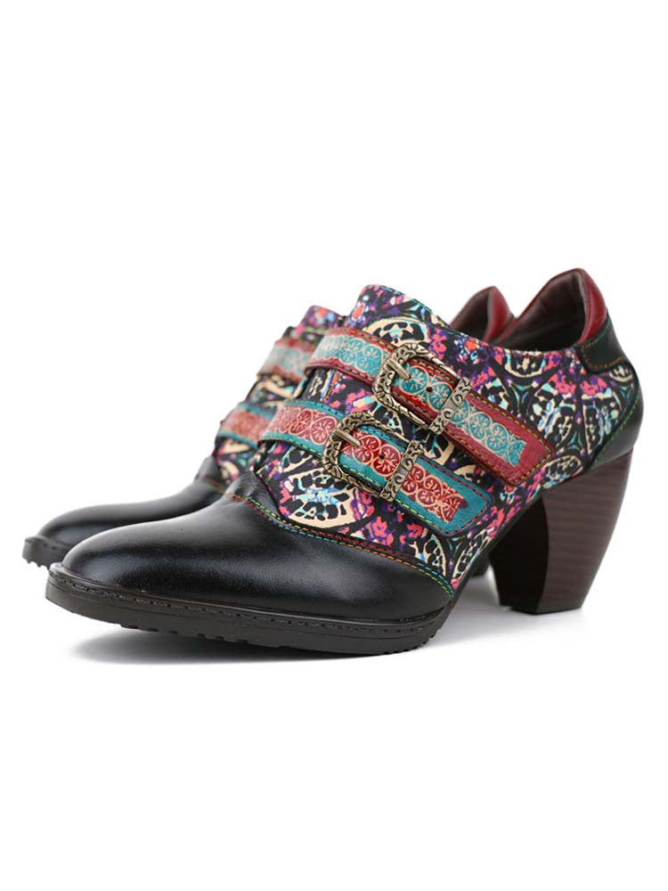 Genuine Leather Florals Hook Loop Shoes