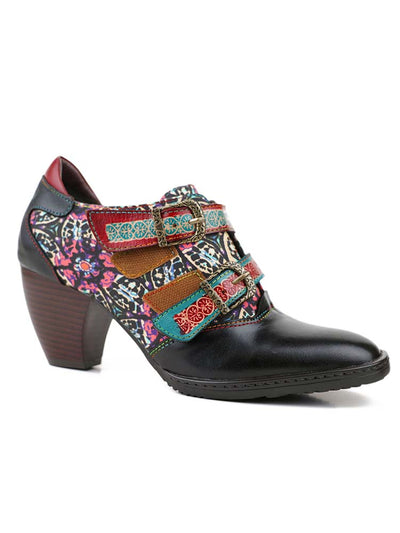 Genuine Leather Florals Hook Loop Shoes