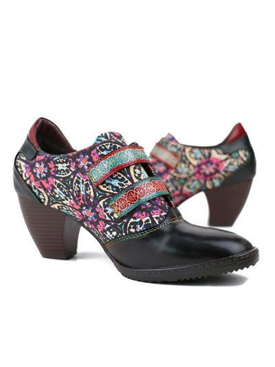 Genuine Leather Florals Hook Loop Shoes