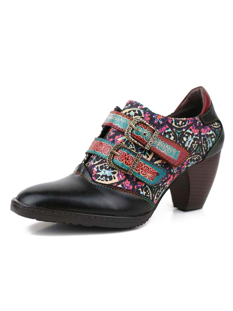 Genuine Leather Florals Hook Loop Shoes