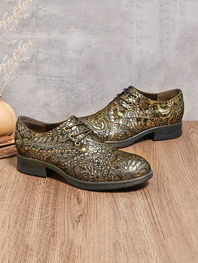 Handmade Leather Floral Flat Shoes
