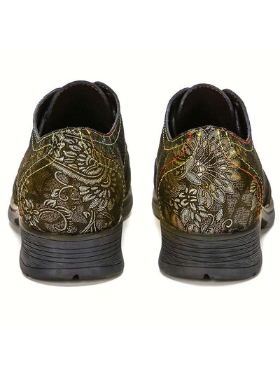 Zapatos planos de cuero hechos a mano con flores 