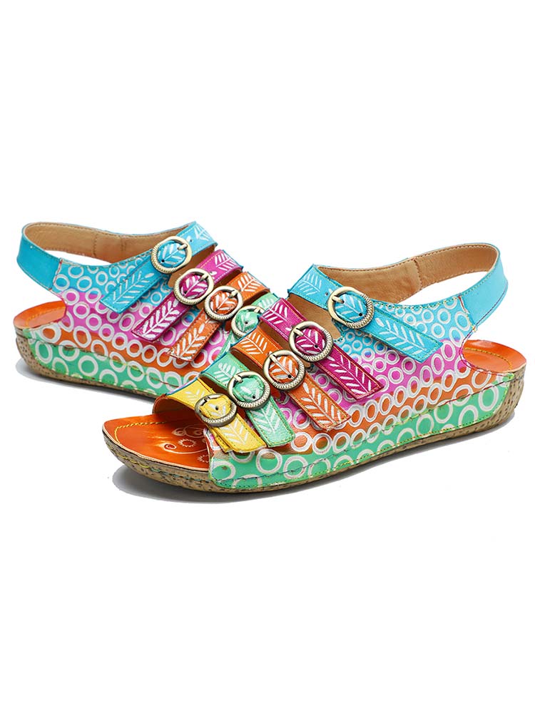 Comfy Printed Leather Flower Sandals