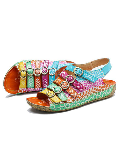 Comfy Printed Leather Flower Sandals