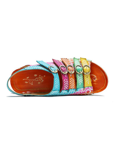 Sandales à fleurs en cuir imprimé confortables