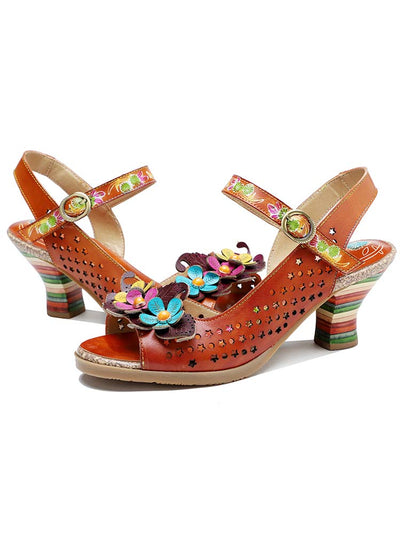 Fish Mouth Three Flowers Hollow Sandals