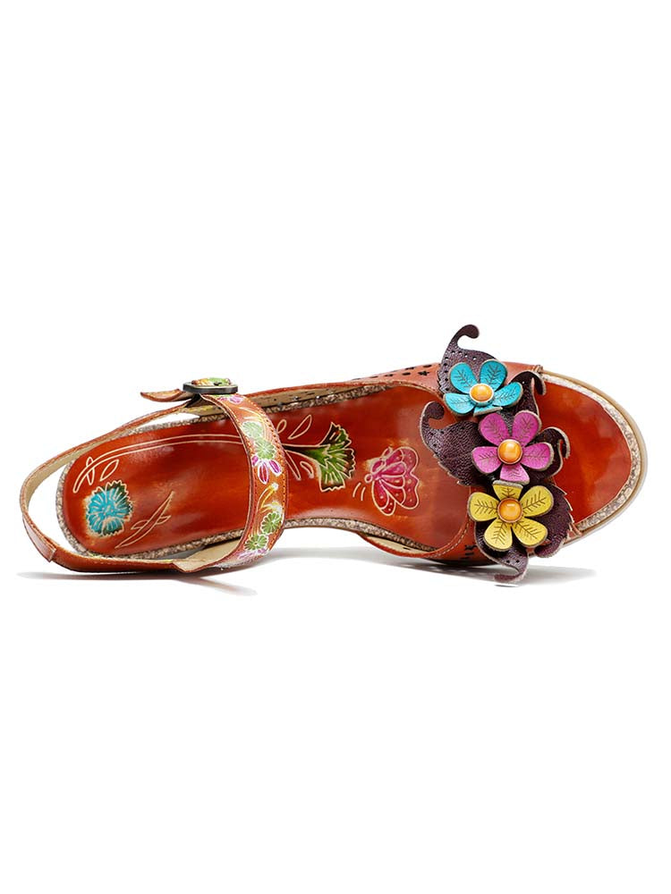 Fish Mouth Three Flowers Hollow Sandals