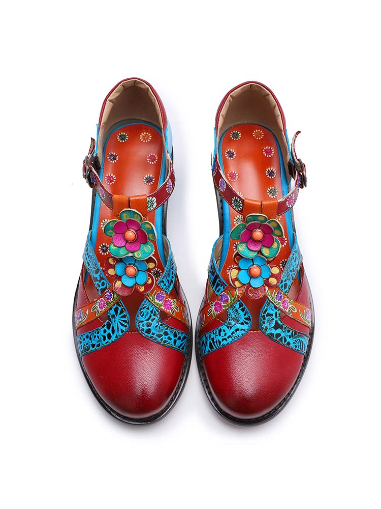 Genuine Leather Flower Retro Shoes