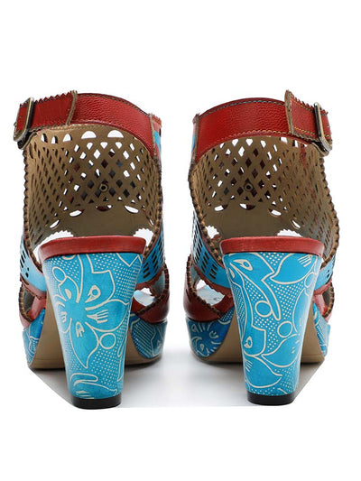 Sandalias de estilo creativo de cuero genuino pintadas a mano. 