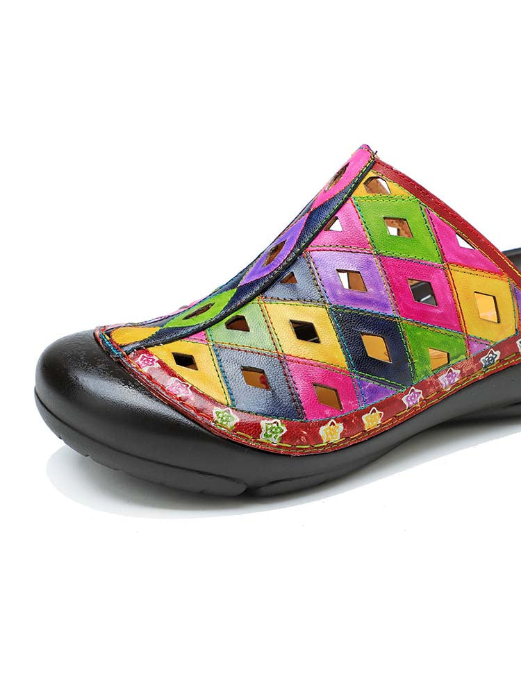 Sandales colorées imprimées à la main vintage 