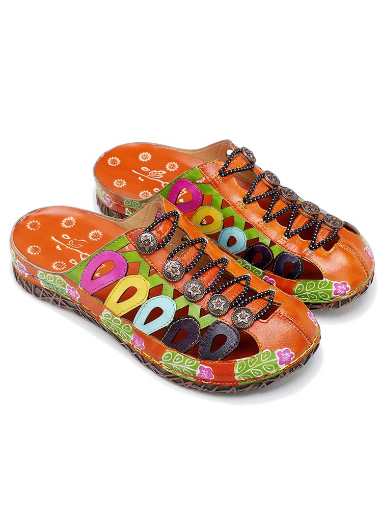 Sandalias coloridas estampadas hechas a mano vintage 