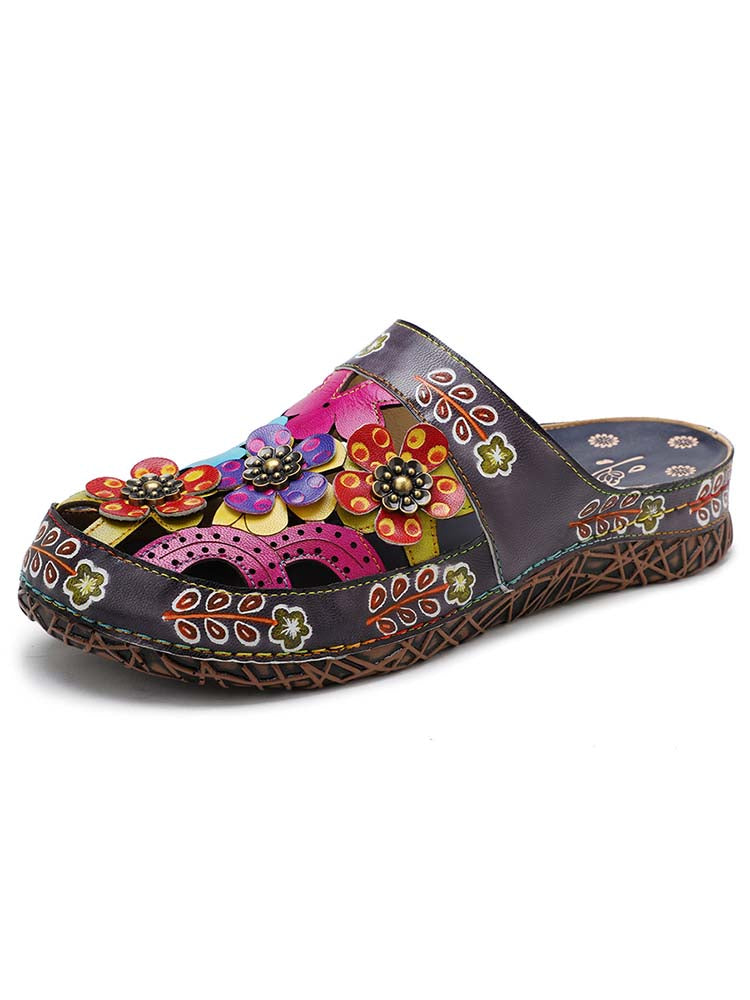 Sandales colorées faites à la main de fleurs 