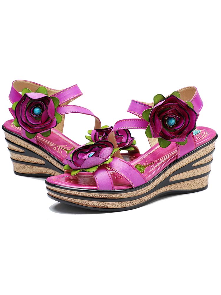 Gorgeous Handmade Rose Wedge Sandals