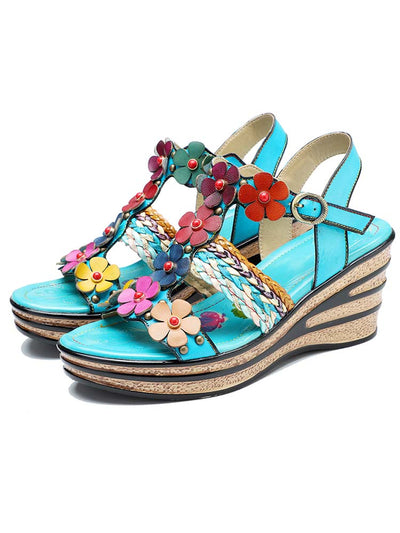 Handmade Flowers Wedge Sandals