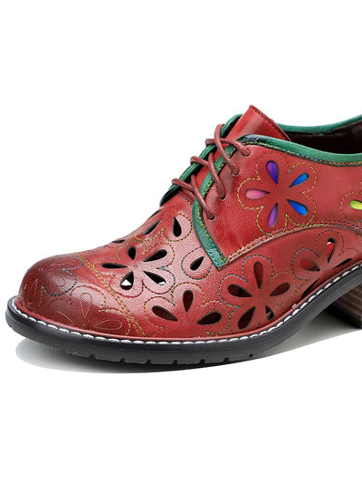 Zapatos planos huecos de cuero hechos a mano vintage