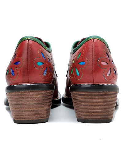Chaussures plates creuses en cuir faites à la main vintage