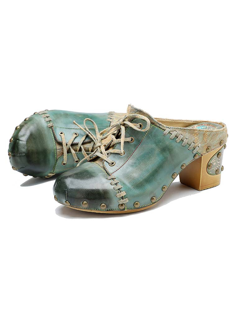 Sandalias de punta redonda hechas a mano vintage 