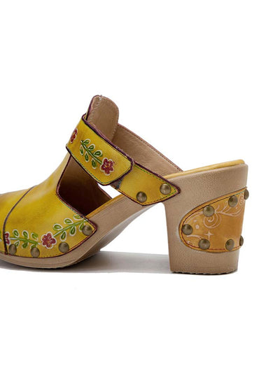 Sandales à fleurs vintage à bout rond faites à la main 