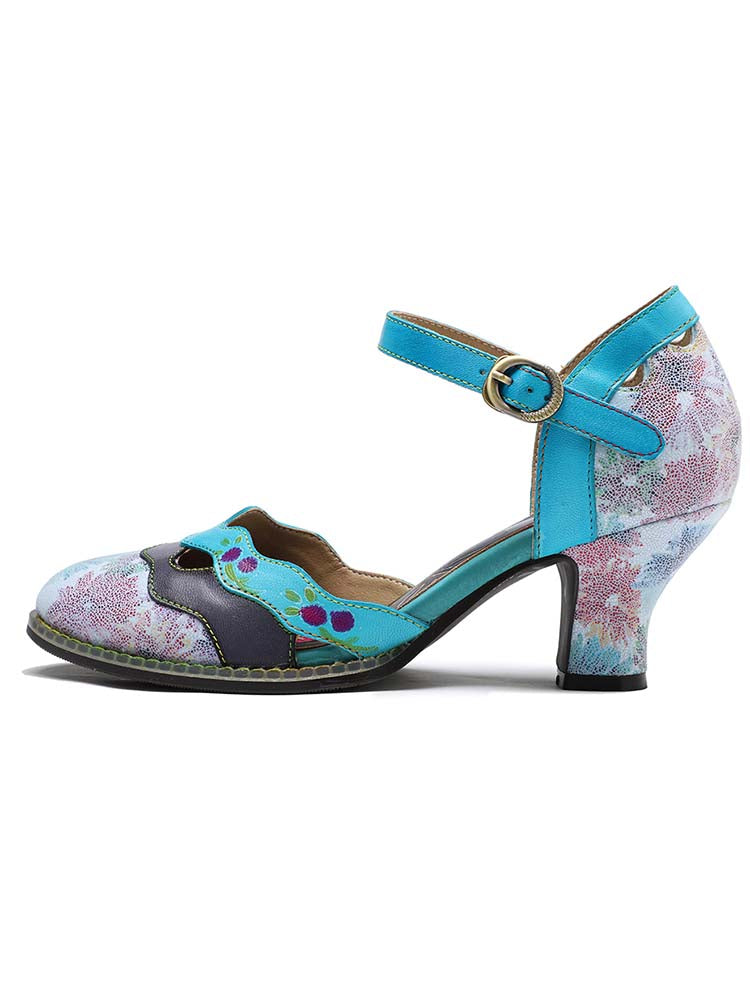 Retro Embossed Floral Leather Shoes