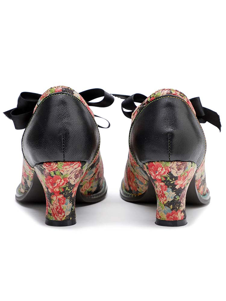 Zapatos De Salón Elegantes Con Cordones Florales Pintados A Mano 