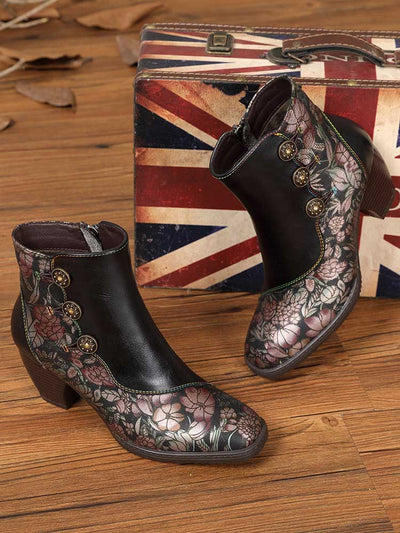 Baylor Retro Handmade Floral Ankle Boots