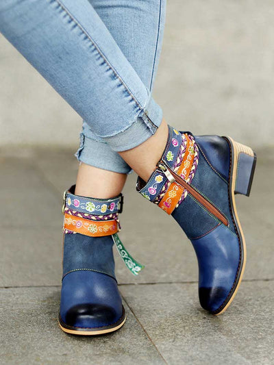 Genuine Leather Vintage Bohemian Ankle Boots