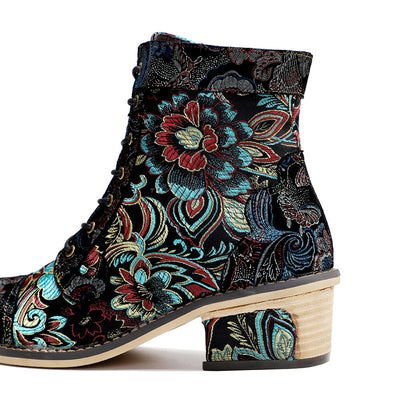 Vintage Handmade Stunning Floral Ankle Boots