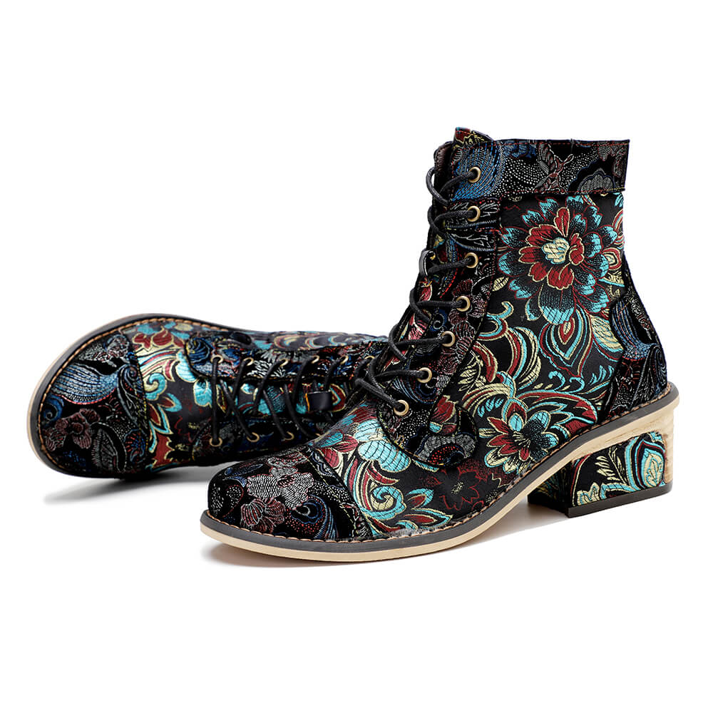 Vintage Handmade Stunning Floral Ankle Boots