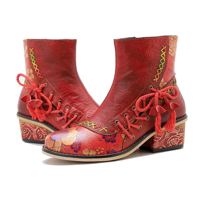 Retro Leather Patchwork Casual Comfort Booties