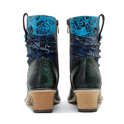 Retro Handmade Stitching Low Heel Ankle Boots