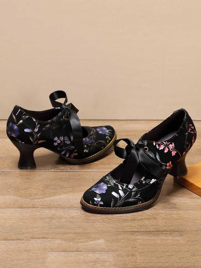 Chaussures en cuir à fleurs faites à la main Angelique