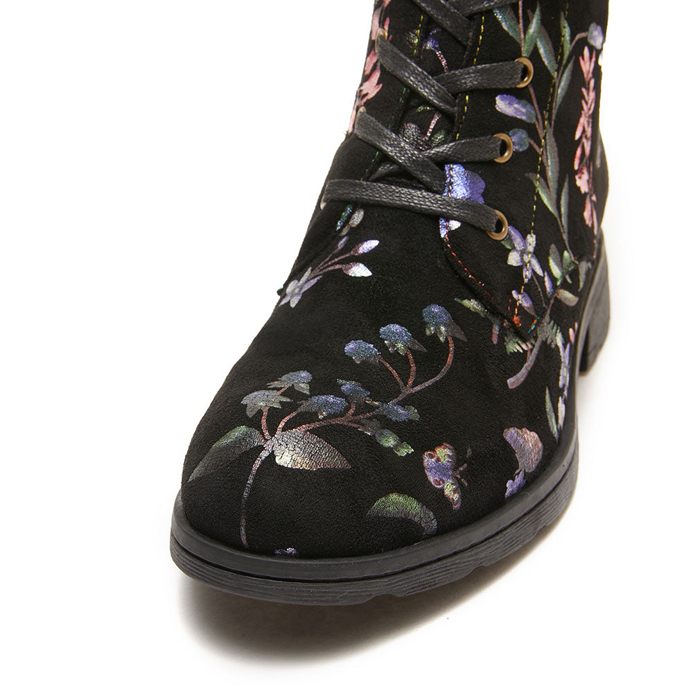Vintage Retro Handmade Metallic Floral Flat Boots