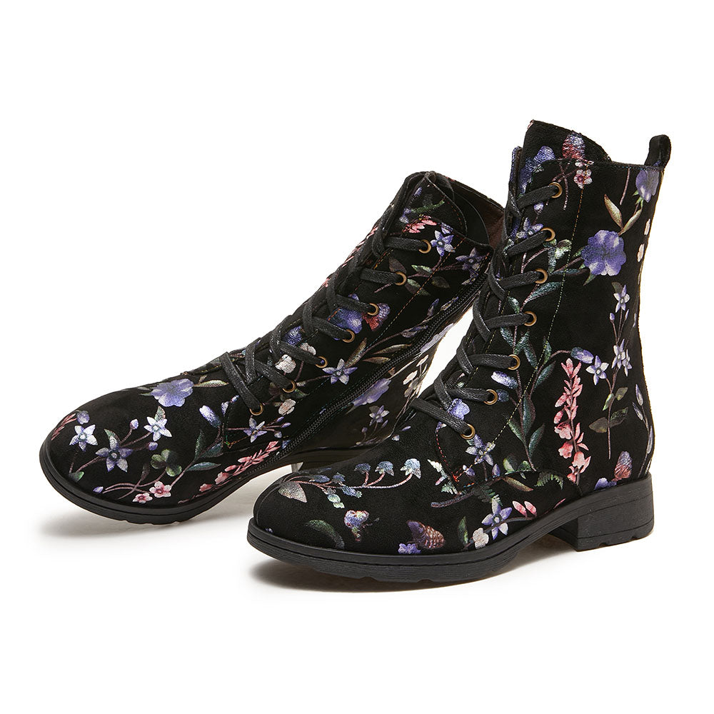 Vintage Retro Handmade Metallic Floral Flat Boots