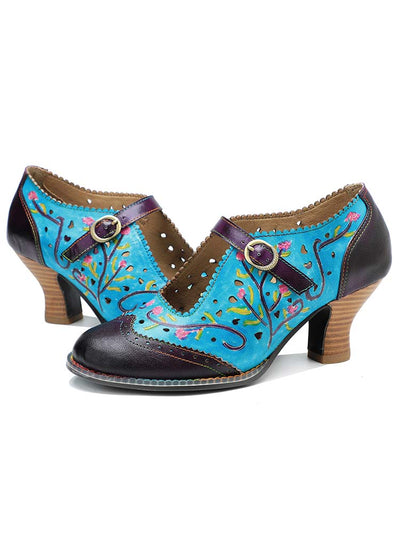 Retro Hollow Embossed Flower Leather Shoes